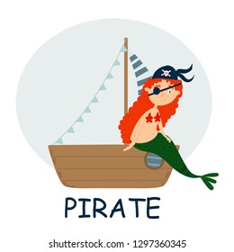 mermaid pirate on the chest vector