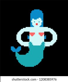 Mermaid pixel art. Underwater woman 8 bit. Vector illustration
