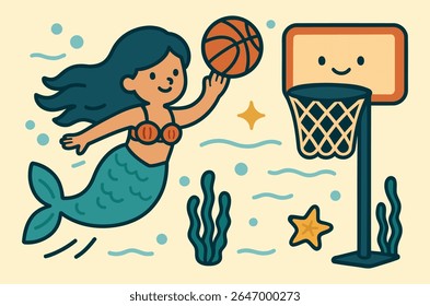 Mermaid playing Basketball in underwater
