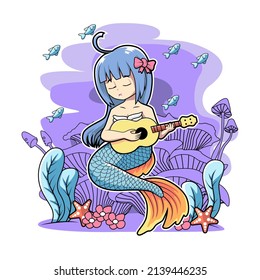 mermaid playing gitar verctor illustration cartoon design