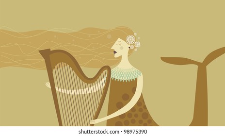 Mermaid playing the harp