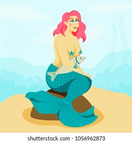 Mermaid, plus size mythological illustration, vector