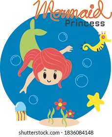 mermaid princess image vector illustration for t shirt or cards