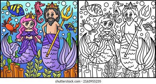 Mermaid Princess And Merman King Illustration