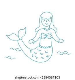 Mermaid princess outline childish hand drawn icon illustration