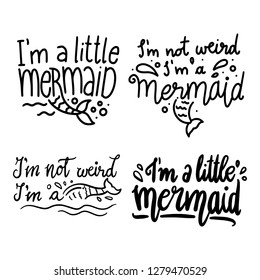 Mermaid Quotes Collection Set Handdrawn Girly Illustration Typography lettering design