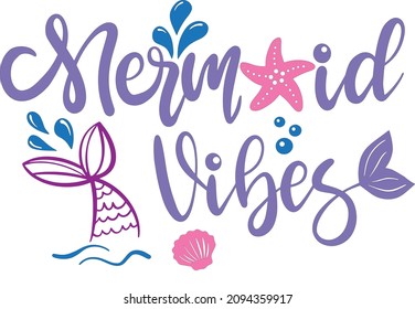 Decoración de citas de sirena para las camisetas de la fiesta bolsas de camisetas de la camiseta cuadros de cuadros de decoración de cumpleaños sondas de sirena vectorial icono de sirena 