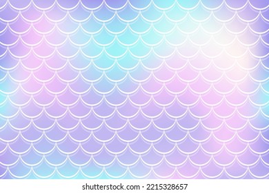 Mermaid rainbow background in fantasy style with scales. Unicorn holographic gradient texture. Sea fish kawaii vector backdrop