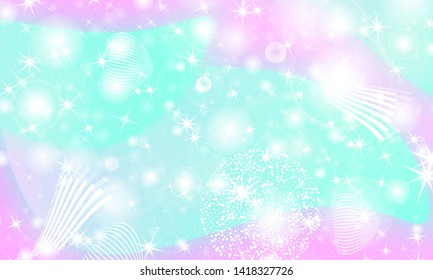 Mermaid rainbow. Holographic sky in pastel color. Unicorn pattern. Fantasy galaxy print.