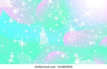 Mermaid rainbow. Holographic sky in pastel color. Unicorn pattern. Fantasy galaxy print.
