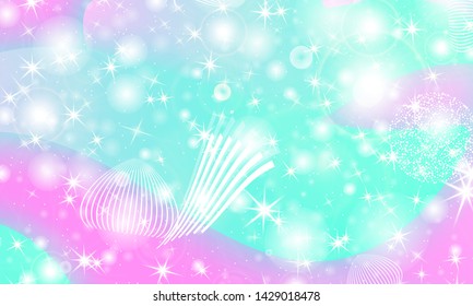 Mermaid rainbow. Holographic sky in pastel color. Unicorn pattern. Fantasy galaxy print.