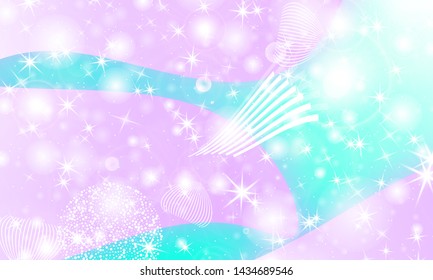 Mermaid rainbow. Holographic sky in pastel color. Unicorn pattern. Fantasy galaxy print.