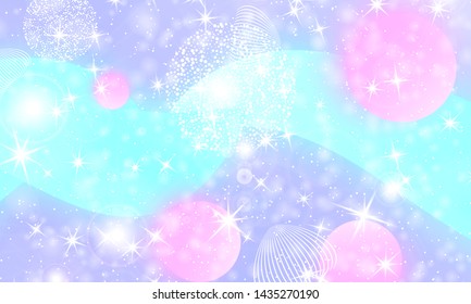 Mermaid rainbow. Holographic sky in pastel color. Unicorn pattern. Fantasy galaxy print.