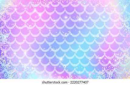 Mermaid rainbow scales. Fantasy background in sparkling stars and bubbles for design. Vector illustration.