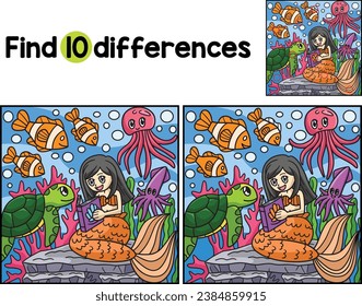 Mermaid Reading Book Find The Differences