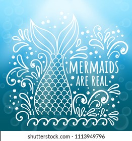 Mermaid are real. Vector doodle illustration with mermaid