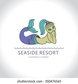 Mermaid. The rest of the sea. Vector logo of travel company.
