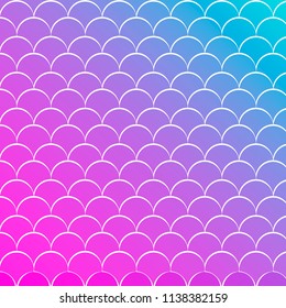 Mermaid scale on trendy gradient background. Square backdrop with mermaid scale ornament. Bright color transitions. Fish tail banner and invitation. Underwater sea pattern. Blue, purple, pink colors.