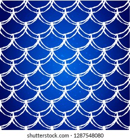 Mermaid scale on trendy gradient background. Square backdrop with mermaid scale ornament. Bright color transitions. Fish tail banner and invitation. Underwater and sea pattern. Deep blue colors.