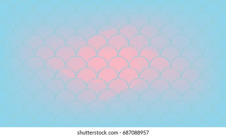 Mermaid scale on trendy gradient background. Horizontal backdrop with mermaid scale ornament. Bright color transitions. Fish tail banner and invitation. Underwater sea pattern. Blue, rose, pink colors