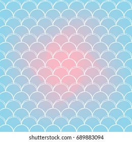 Mermaid scale on trendy gradient background. Square backdrop with mermaid scale ornament. Bright color transitions. Fish tail banner and invitation. Underwater and sea pattern. Blue, rose, pink colors