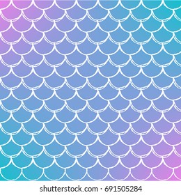 Mermaid scale on trendy gradient background. Square backdrop with mermaid scale ornament. Bright color transitions. Fish tail banner and invitation. Underwater sea pattern. Blue, purple, pink colors.
