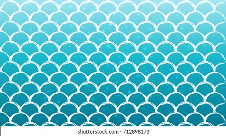 Mermaid scale on trendy gradient background. Horizontal backdrop with mermaid scale ornament. Bright color transitions. Fish tail banner and invitation. Underwater sea pattern. Turquoise, blue colors.