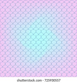 Mermaid scale on trendy gradient background. Square backdrop with mermaid scale ornament. Bright color transitions. Fish tail banner and invitation. Underwater and sea pattern. Blue, rose, pink colors