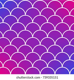 Mermaid scale on trendy gradient background. Square backdrop with mermaid scale ornament. Bright color transitions. Fish tail banner and invitation. Underwater sea pattern. Blue, purple, pink colors.