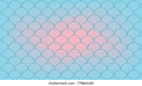 Mermaid scale on trendy gradient background. Horizontal backdrop with mermaid scale ornament. Bright color transitions. Fish tail banner and invitation. Underwater sea pattern. Blue, rose, pink colors
