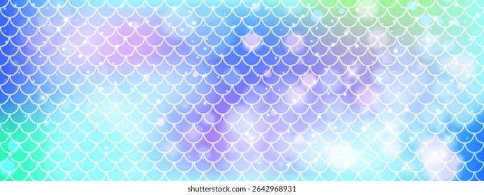 Padrão de escala da sereia com gradientes suaves.  Fundo de arco-íris com textura de cauda de peixe ou dragão sem costura. Layout decorativo azul em formato vetorial. 