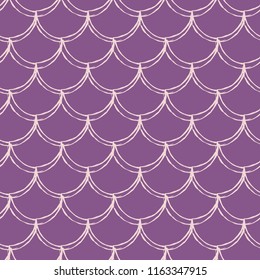 Mermaid scale seamless pattern. Fish skin texture. Tillable background for girl fabric, textile design, wrapping paper, swimwear or wallpaper. Purple mermaid background with fish scale underwater.