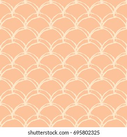 Mermaid scale seamless pattern. Fish skin texture. Tillable background for girl fabric, textile design, wrapping paper, swimwear or wallpaper. Orange mermaid background with fish scale underwater.