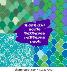 mermaid scale texture pattern seamless pack. Nautical pattern fish skin. Texture for print, home decor, spring summer fashion fabric, textile, invitation or website background.Reptile skin texture.