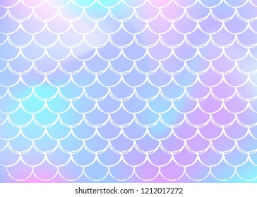 Mermaid scales background with holographic gradient. Bright color transitions. Fish tail banner and invitation. Underwater and sea pattern for girlie party. Vibrant backdrop with mermaid scales.