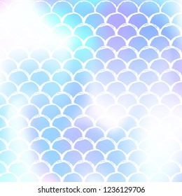Mermaid scales background with holographic gradient. Bright color transitions. Fish tail banner and invitation. Underwater and sea pattern for girlie party. Hipster backdrop with mermaid scales.