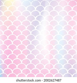 Mermaid scales background with holographic gradient. Bright color transitions. Fish tail banner and invitation. Underwater and sea pattern for girlie party. Trendy backdrop with mermaid scales.