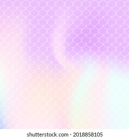 Mermaid scales background with holographic gradient. Bright color transitions. Fish tail banner and invitation. Underwater and sea pattern for girlie party. Trendy backdrop with mermaid scales.