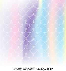 Mermaid scales background with holographic gradient. Bright color transitions. Fish tail banner and invitation. Underwater and sea pattern for girlie party. Bright backdrop with mermaid scales.