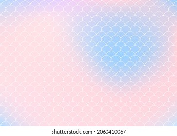 Mermaid scales background with holographic gradient. Bright color transitions. Fish tail banner and invitation. Underwater and sea pattern for girlie party. Retro backdrop with mermaid scales.