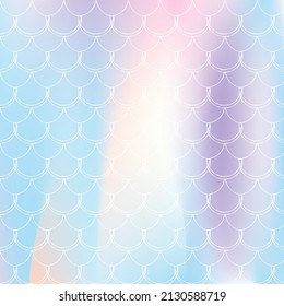 Mermaid scales background with holographic gradient. Bright color transitions. Fish tail banner and invitation. Underwater and sea pattern for girlie party. Trendy backdrop with mermaid scales.