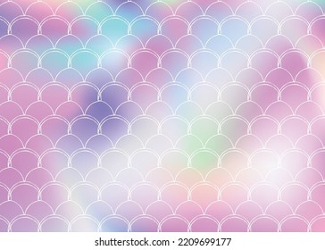 Mermaid scales background with holographic gradient. Bright color transitions. Fish tail banner and invitation. Underwater and sea pattern for girlie party. Stylish backdrop with mermaid scales.