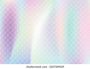 Mermaid scales background with holographic gradient. Bright color transitions. Fish tail banner and invitation. Underwater and sea pattern for girlie party. Colorful backdrop with mermaid scales.