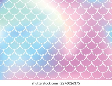 Mermaid scales background with holographic gradient. Bright color transitions. Fish tail banner and invitation. Underwater and sea pattern for girlie party. Colorful backdrop with mermaid scales.
