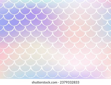 Mermaid scales background with holographic gradient. Bright color transitions. Fish tail banner and invitation. Underwater and sea pattern for girlie party. Neon backdrop with mermaid scales.