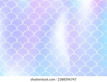Mermaid scales background with holographic gradient. Bright color transitions. Fish tail banner and invitation. Underwater and sea pattern for girlie party. Bright backdrop with mermaid scales.