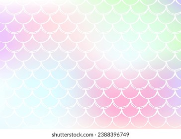Mermaid scales background with holographic gradient. Bright color transitions. Fish tail banner and invitation. Underwater and sea pattern for girlie party. Rainbow backdrop with mermaid scales.