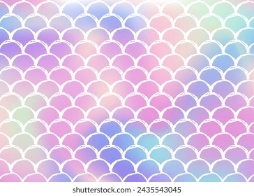 Mermaid scales background with holographic gradient. Bright color transitions. Fish tail banner and invitation. Underwater and sea pattern for girlie party. Neon backdrop with mermaid scales.