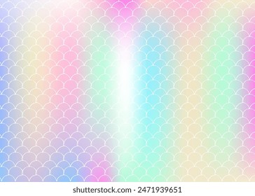 Mermaid scales background with holographic gradient. Bright color transitions. Fish tail banner and invitation. Underwater and sea pattern for girlie party. Stylish backdrop with mermaid scales.
