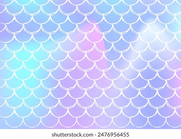 Mermaid scales background with holographic gradient. Bright color transitions. Fish tail banner and invitation. Underwater and sea pattern for girlie party. Iridescent backdrop with mermaid scales.